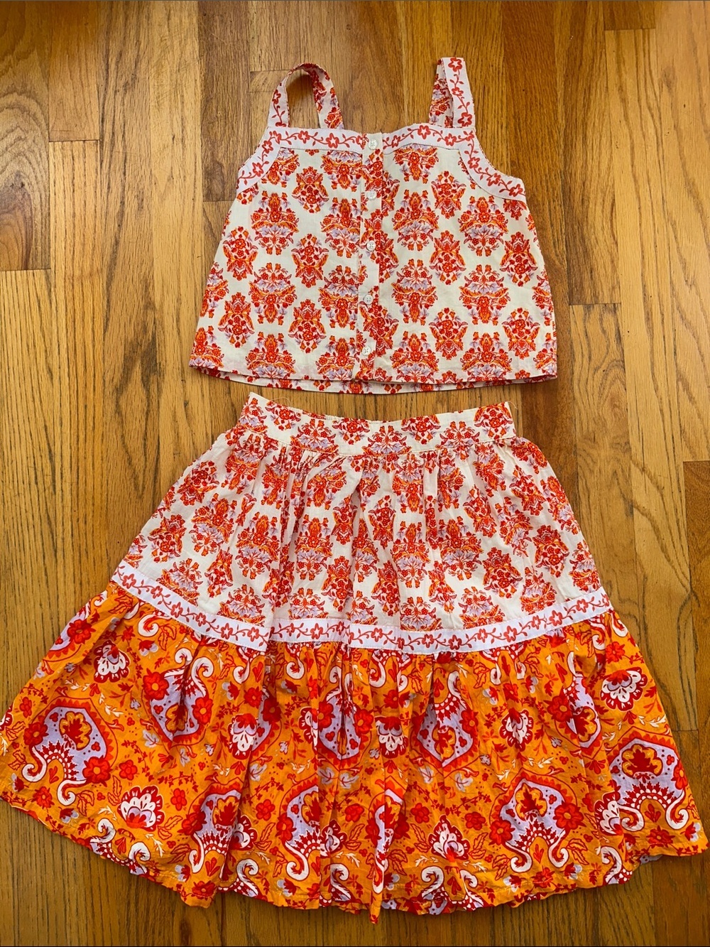 Haute Hippie Girls White and Orange Floral Two-Piece Set